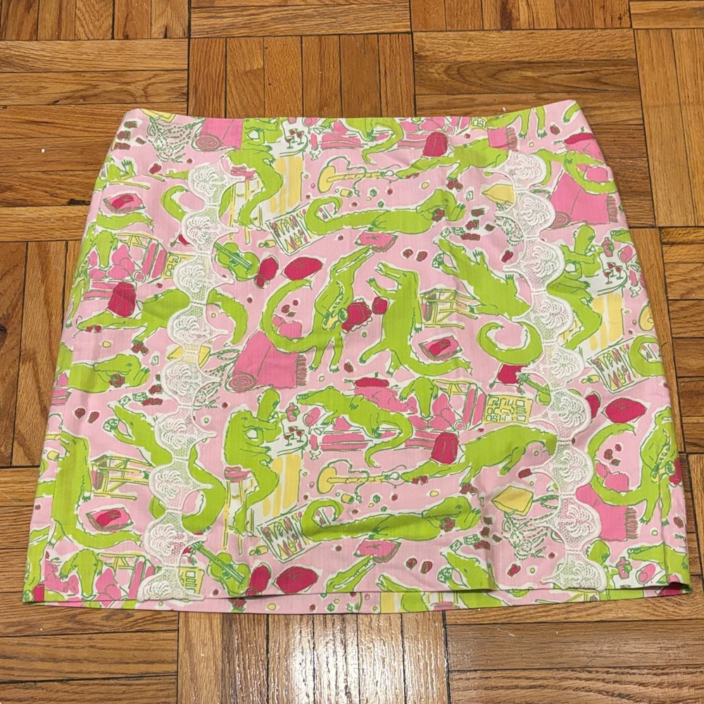 Lilly Pulitzer Pink and Green Alligator Mini Skirt